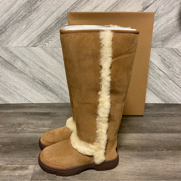 UGG | Sunburst Extra Tall Boots In Chestnut Suede Shearling NEW - Picture 9 of 14